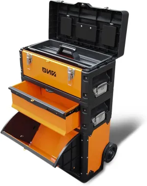 New Package DNA MOTORING 633mm X 490mm X 230mm 3-Tier Stackable Separate Hand Case Tool Boxes Trolley Set Orange (TOOLS-10004)
