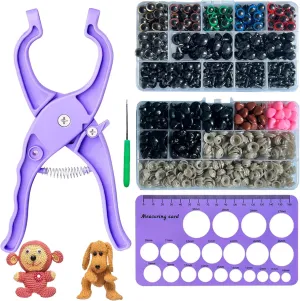 New Upgraded Safety Eye Tool Auxiliarye Tool,Doll Makin Supplees,Safety Eyes for Crocheting Tools for Amigurumi Crochet & with 915PCS Safety Eyes and Noses and Safety Eye 10-30mm Sizer Tool (Purple)