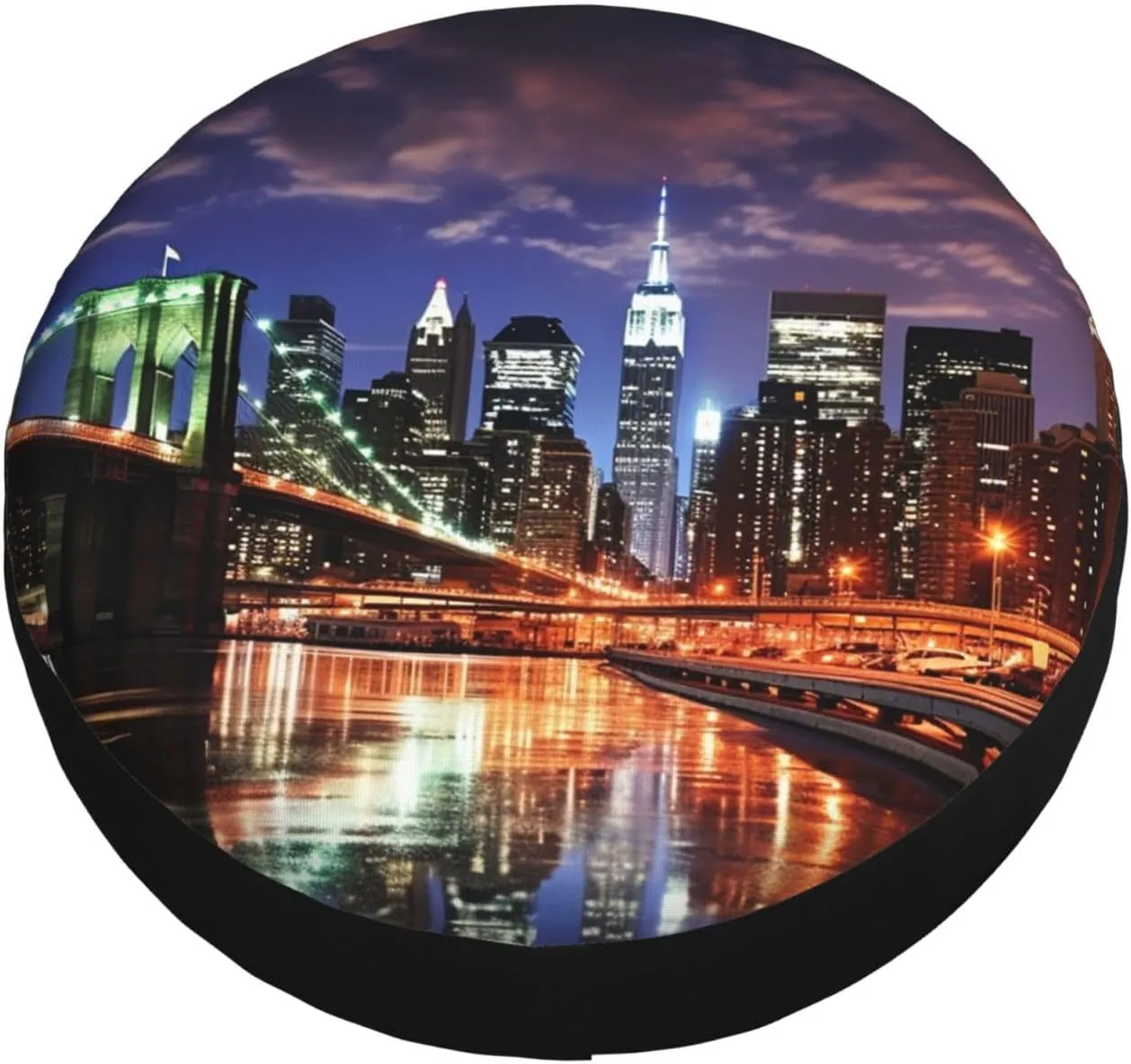 New York Night Tire Cover Outdoor Waterproof Snow Sun Rain Wheel Cover Portable Wheel Bags Camper Spare Tire Cover Universal Car Tire Protectors for Trailer RV SUV