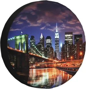 New York Night Tire Cover Outdoor Waterproof Snow Sun Rain Wheel Cover Portable Wheel Bags Camper Spare Tire Cover Universal Car Tire Protectors for Trailer RV SUV