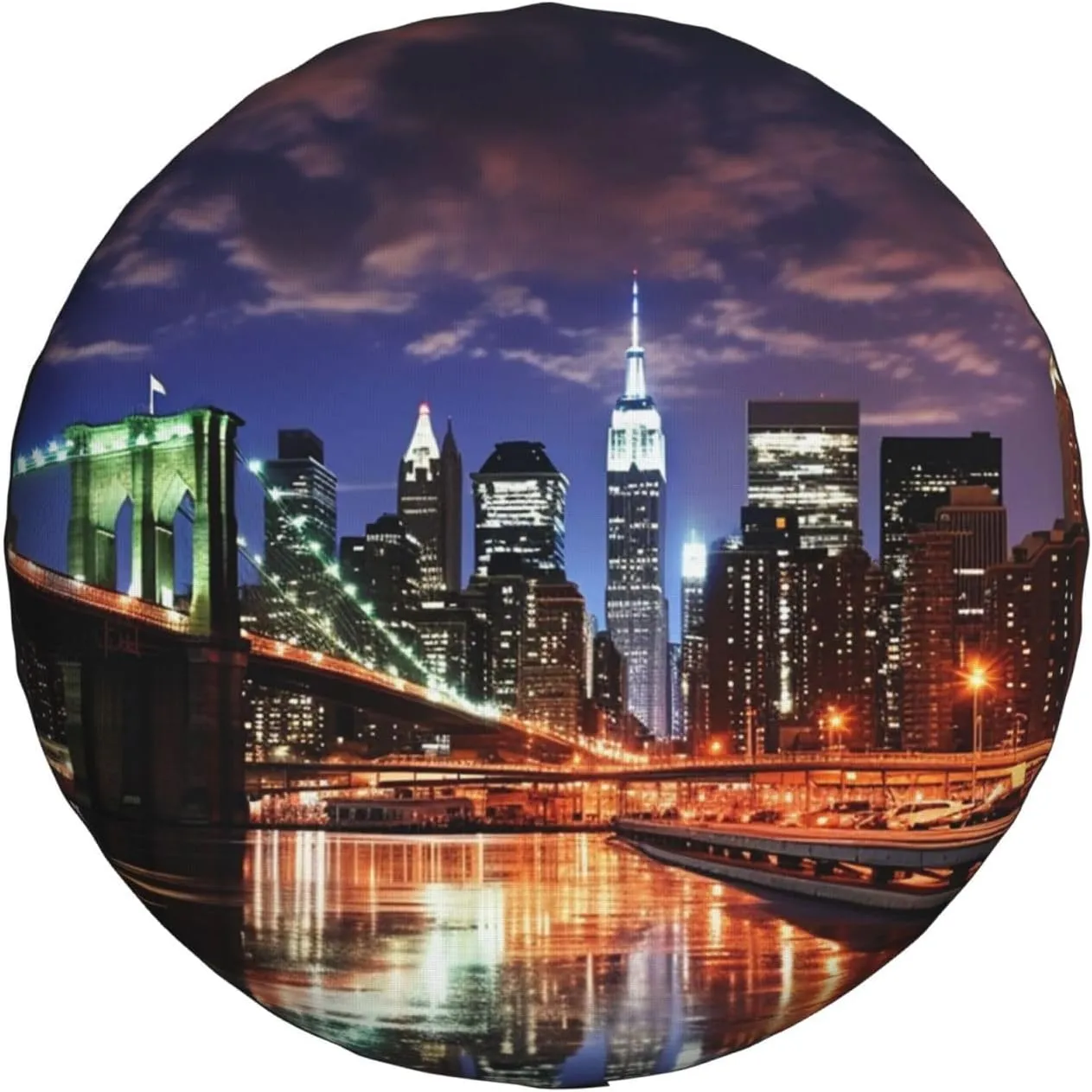 New York Night Tire Cover Outdoor Waterproof Snow Sun Rain Wheel Cover Portable Wheel Bags Camper Spare Tire Cover Universal Car Tire Protectors for Trailer RV SUV
