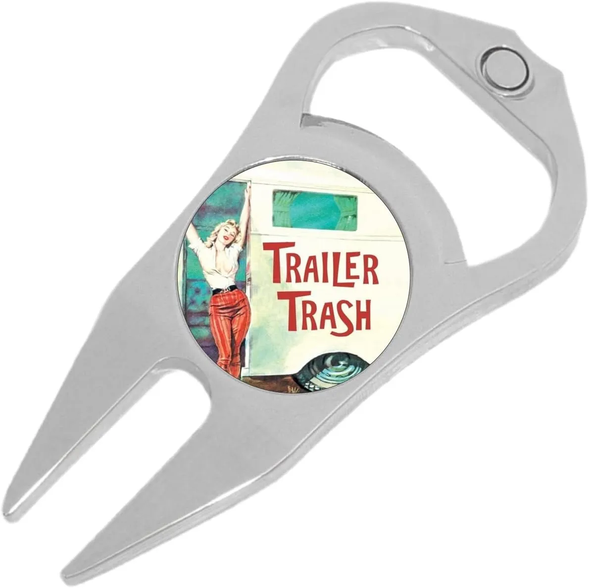 NewCharms Trailer Trash Girl Golf Ball Marker Divot Repair Tool Bottle Opener