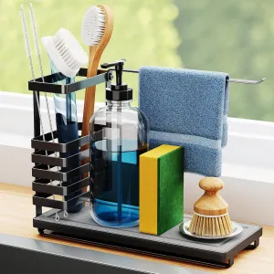 NiHome Multifunctional Kitchen Sink Caddy Organizer with Elevated Brush Holder, Quick-Drying Diatomaceous Earth Base Space-Saving Storage for Detergent Bottles, Sponges, Small Accessories