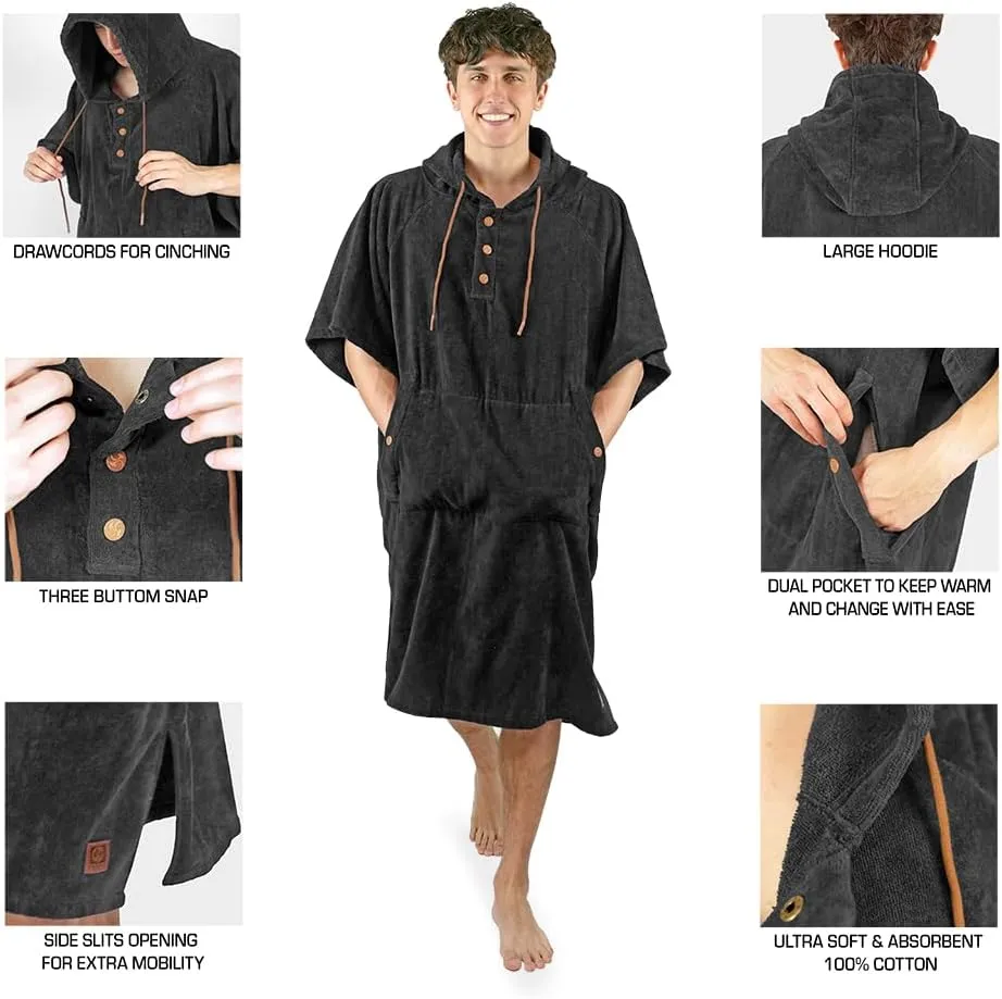 NIXY Hooded Towel Changing Poncho: Cotton Exterior, Terry Interior For Beach, Surf, Pool, and Outdoor Adventures - Men, Women