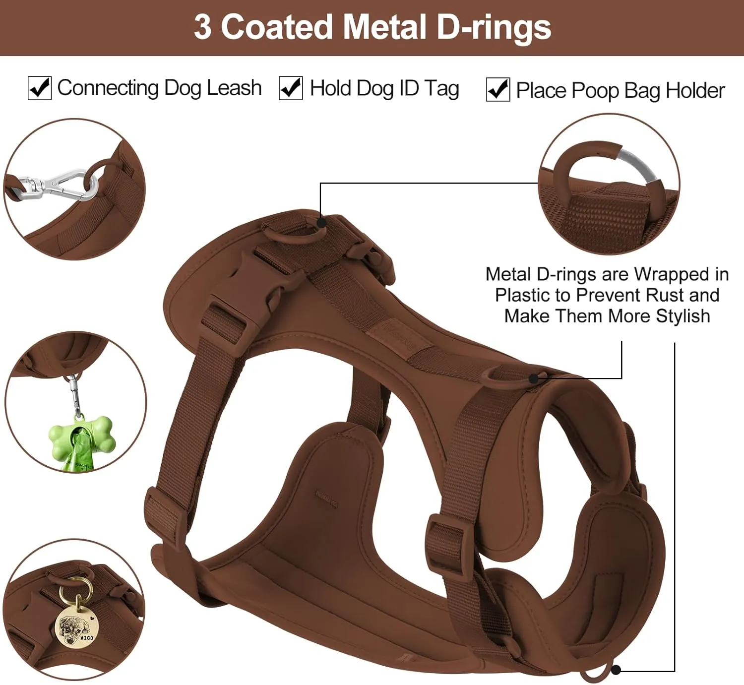 No Pull Lightweight Dog Harness: Adjustable Durable Breathable Mesh Pet Vest Harness with Soft & Comfortable Cushion, for Small Medium Large Dogs (S, Coca Mocha)