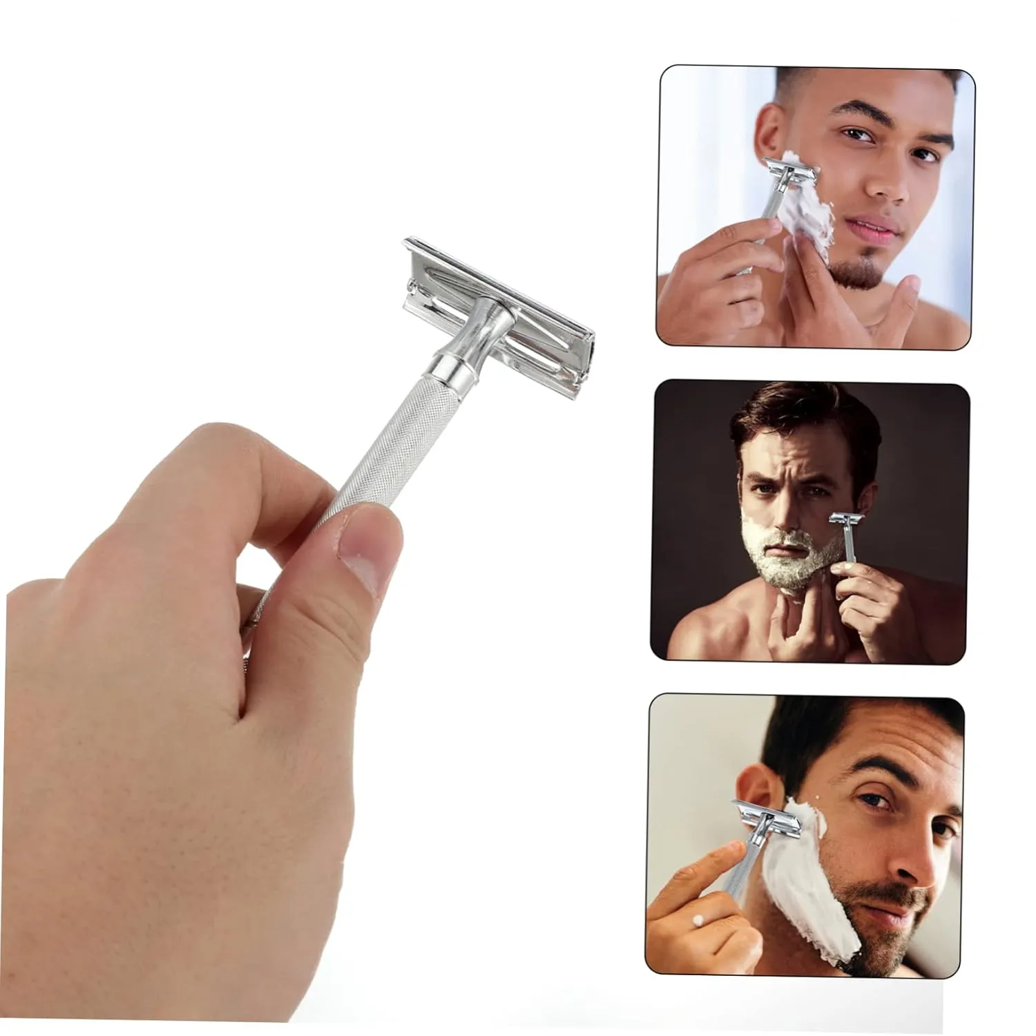 NOLITOY 3pcs Ergonomic Grip Handle Safety Razor Reusable Double Blade Shaving Tool