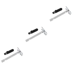 NOLITOY 3pcs Ergonomic Grip Handle Safety Razor Reusable Double Blade Shaving Tool