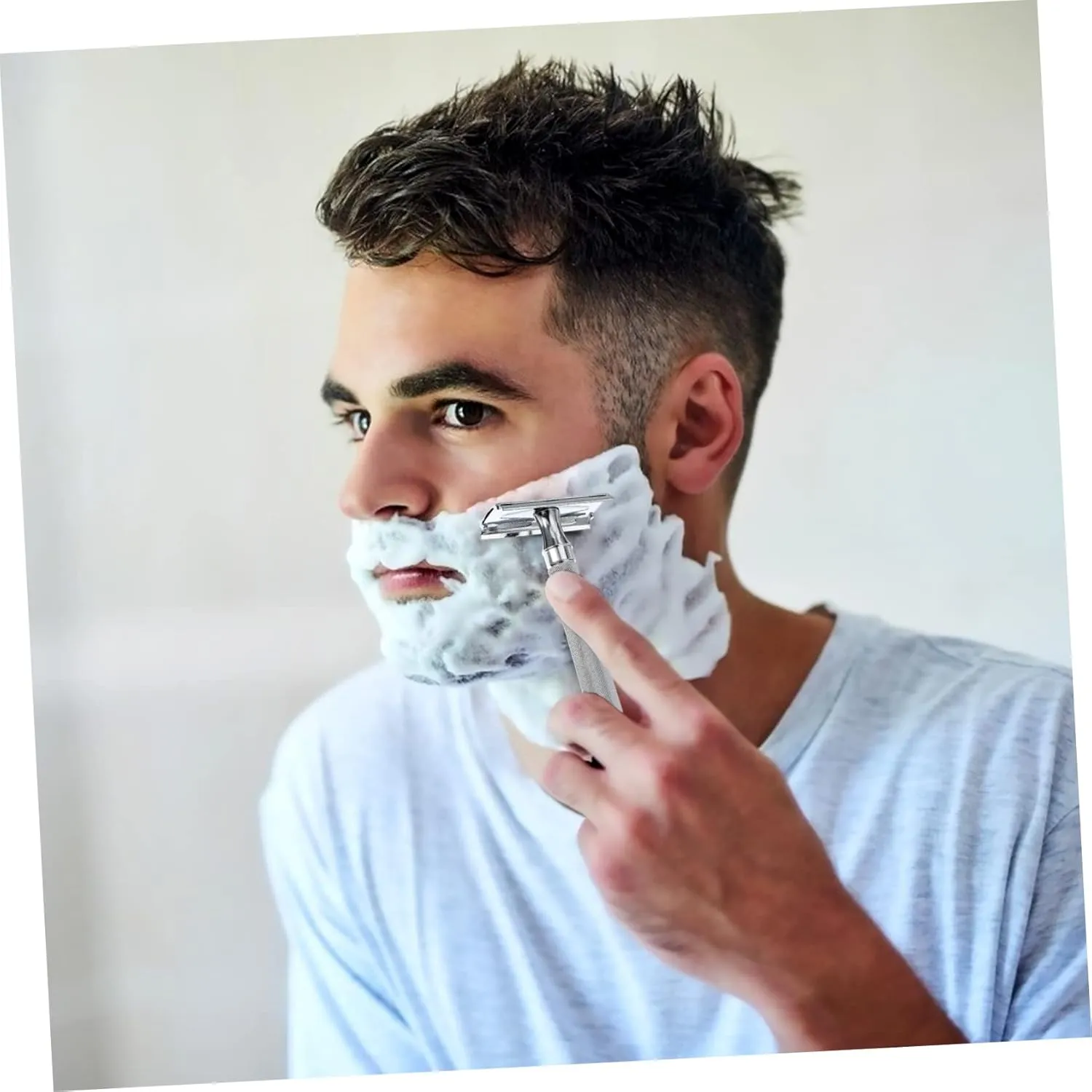 NOLITOY 3pcs Ergonomic Grip Handle Safety Razor Reusable Double Blade Shaving Tool