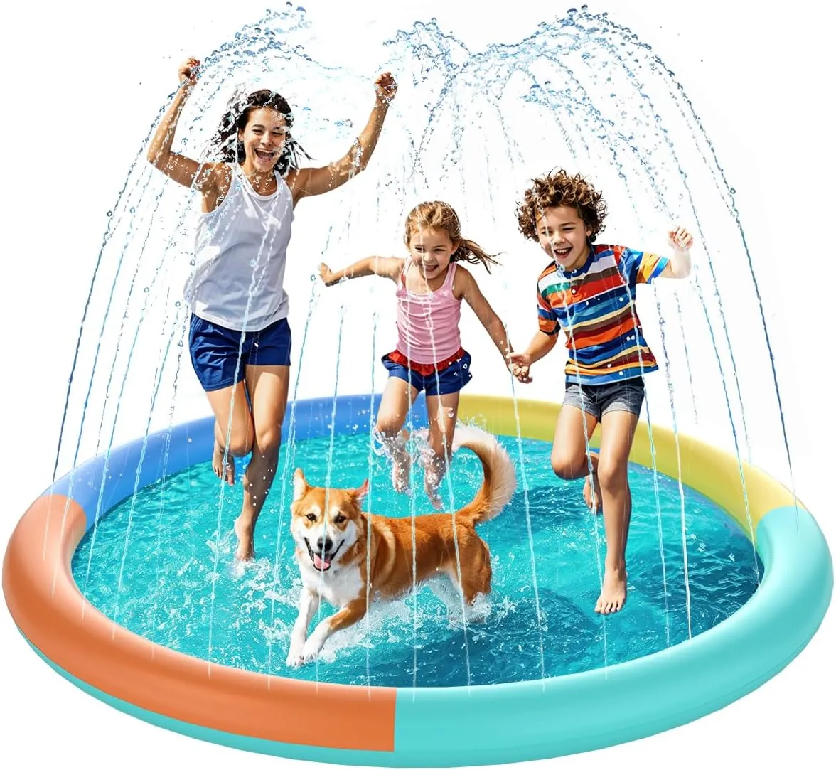 Non-Slip Splash Pad 77" Extra Large Sprinkler for Kids & Dogs Outdoor Inflatable Water Toys for Water Pad Back Yard Water Play for Kids or Pet Dog