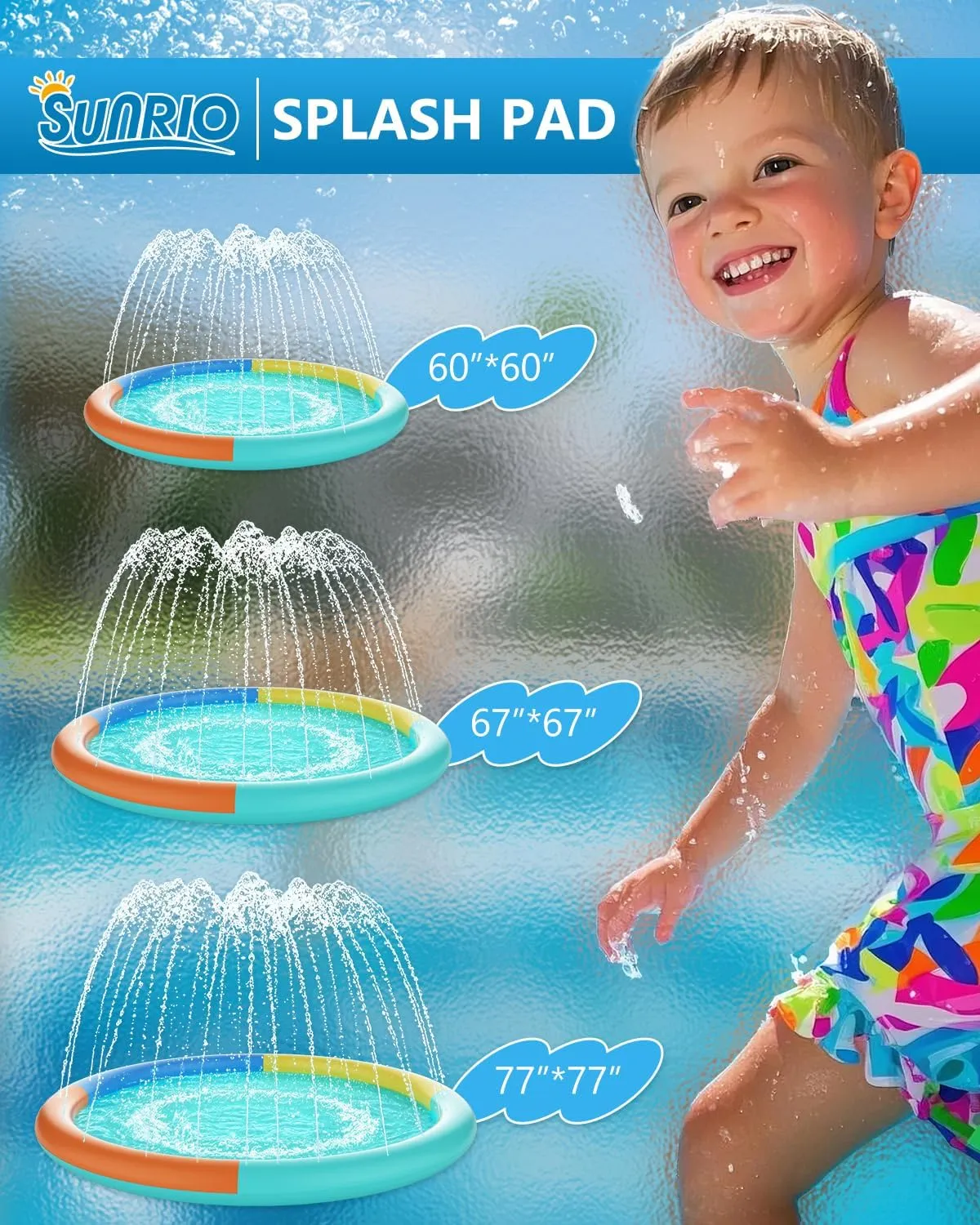 Non-Slip Splash Pad 77" Extra Large Sprinkler for Kids & Dogs Outdoor Inflatable Water Toys for Water Pad Back Yard Water Play for Kids or Pet Dog