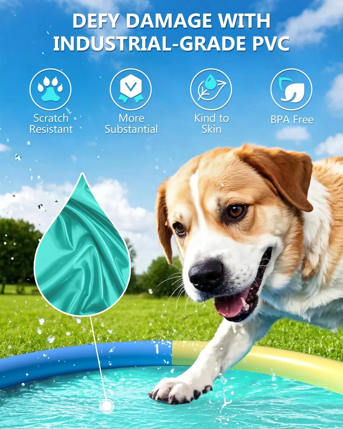 Non-Slip Splash Pad 77" Extra Large Sprinkler for Kids & Dogs Outdoor Inflatable Water Toys for Water Pad Back Yard Water Play for Kids or Pet Dog