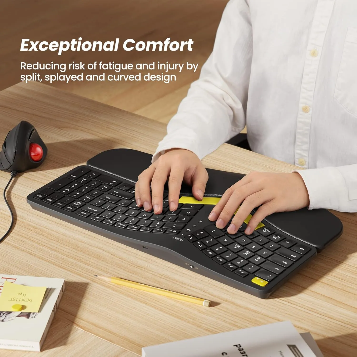 Nulea Wireless Ergonomic Keyboard, Split Keyboard with Wrist Rest, USB-C Charging, 7-Color Backlight, Natural Typing, Bluetooth and USB Connectivity, Compatible with Windows/Mac
