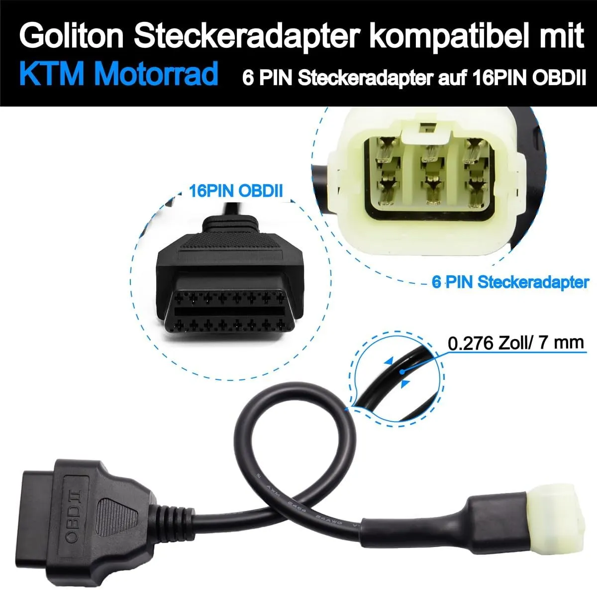 OBD2 OBDII 6 Pin 16 Pin Diagnostic Adapter Cable Compatible with KTM Moto