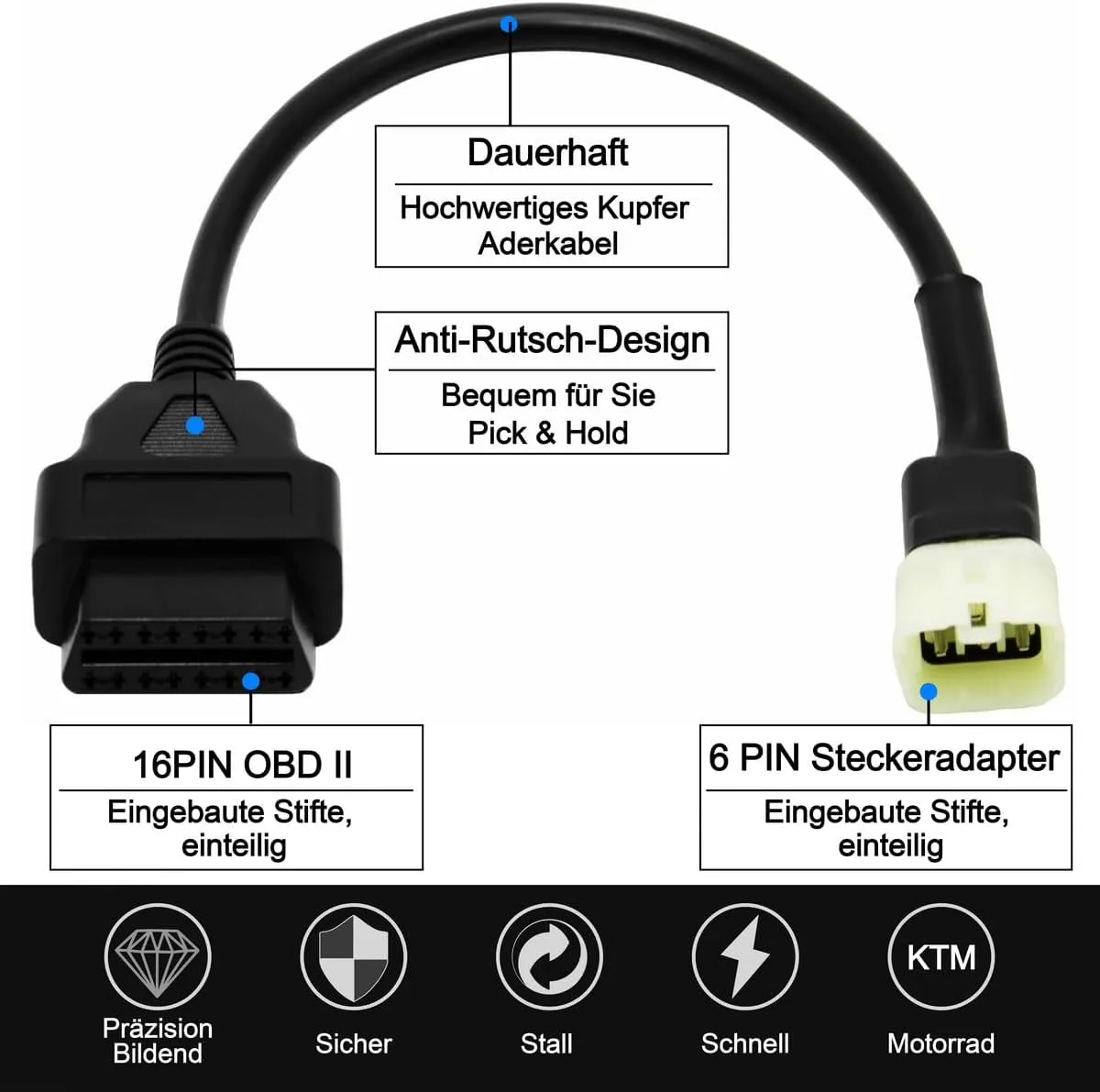 OBD2 OBDII 6 Pin 16 Pin Diagnostic Adapter Cable Compatible with KTM Moto