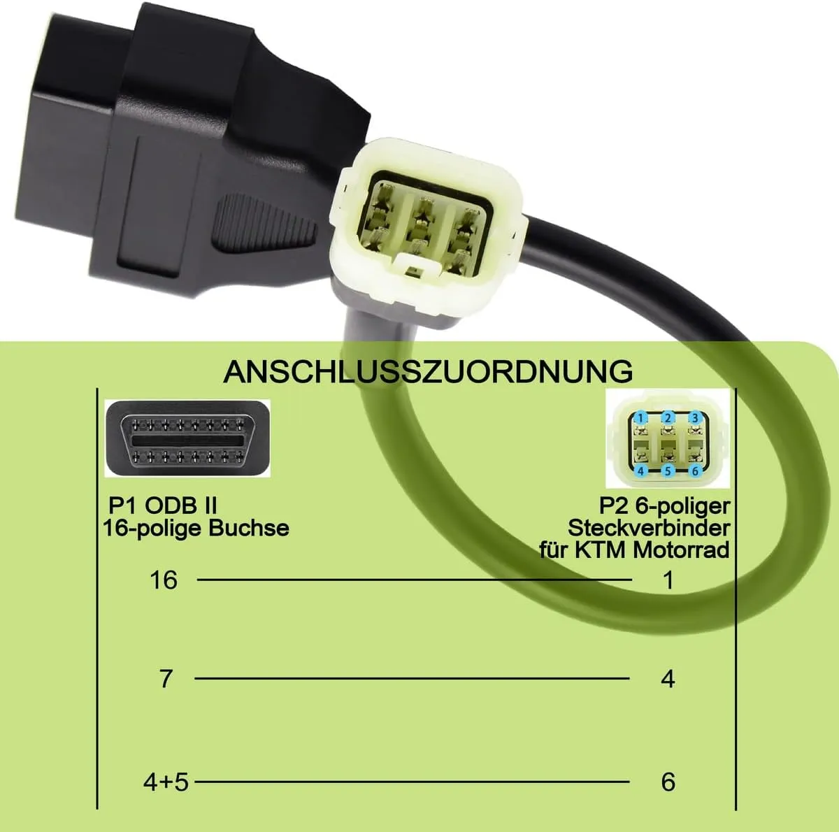 OBD2 OBDII 6 Pin 16 Pin Diagnostic Adapter Cable Compatible with KTM Moto