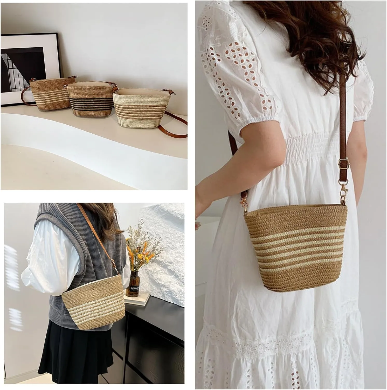 Obosoyo Summer Striped Straw Mini Bag Women 2025 Beach Resort Crossbody Purse Casual Versatile