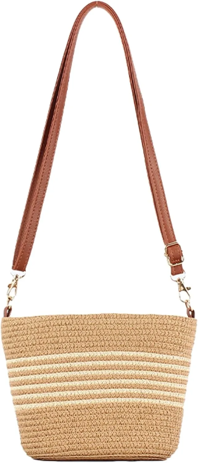 Obosoyo Summer Striped Straw Mini Bag Women 2025 Beach Resort Crossbody Purse Casual Versatile