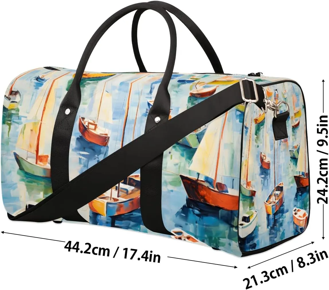 Ocean Sailboats Travel Duffel Bag for Women Men Waterproof Foldable Overnight Weekender Bag Large Capacity Sports Gym Bag