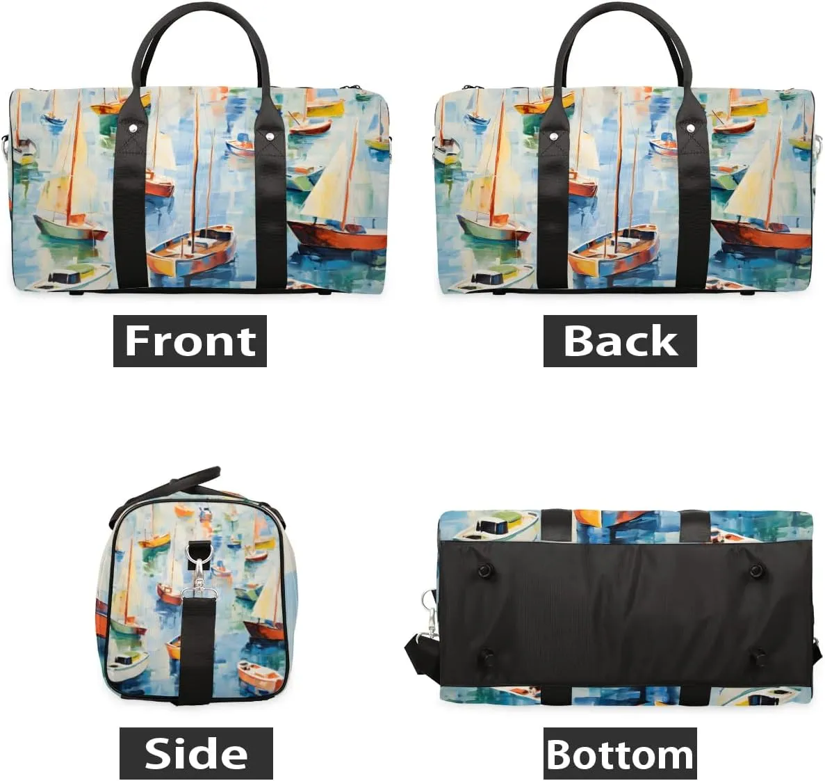 Ocean Sailboats Travel Duffel Bag for Women Men Waterproof Foldable Overnight Weekender Bag Large Capacity Sports Gym Bag