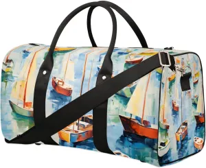 Ocean Sailboats Travel Duffel Bag for Women Men Waterproof Foldable Overnight Weekender Bag Large Capacity Sports Gym Bag