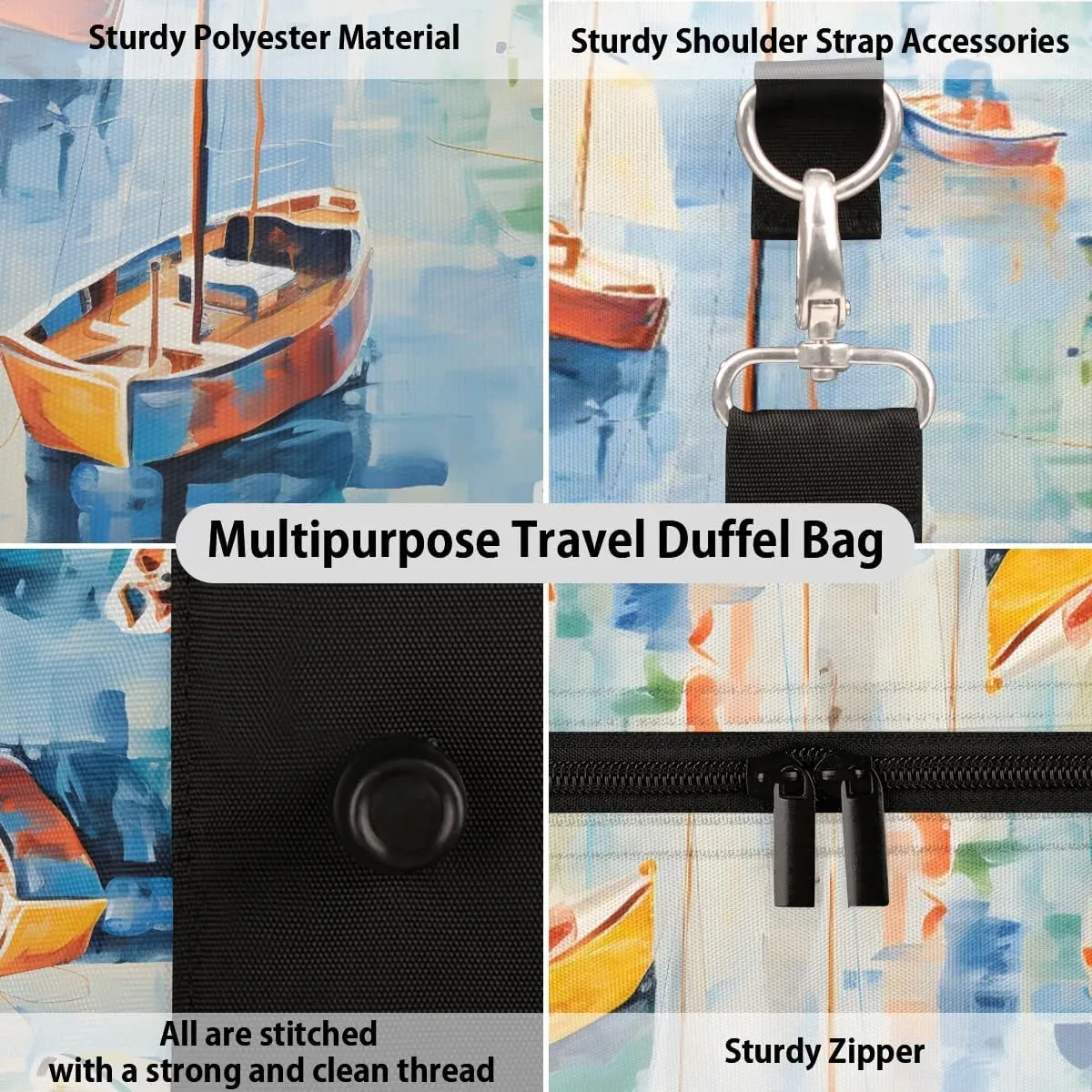 Ocean Sailboats Travel Duffel Bag for Women Men Waterproof Foldable Overnight Weekender Bag Large Capacity Sports Gym Bag