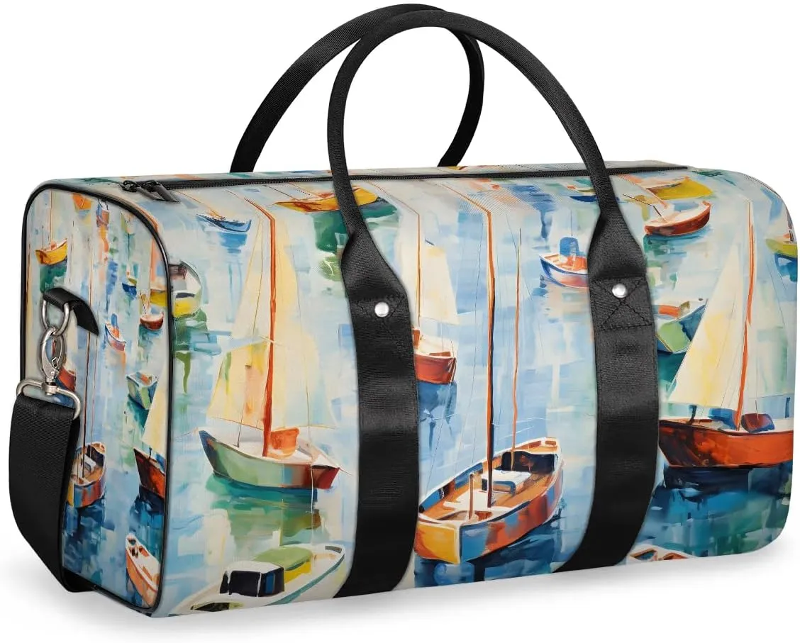 Ocean Sailboats Travel Duffel Bag for Women Men Waterproof Foldable Overnight Weekender Bag Large Capacity Sports Gym Bag