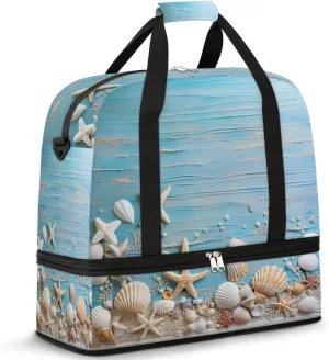 Ocean Themed Starfish Foldable Duffle Bag with Shoes Compartment Large Capacity Waterproof Travel Weekender Bag Overnight Bag for Sports Gym