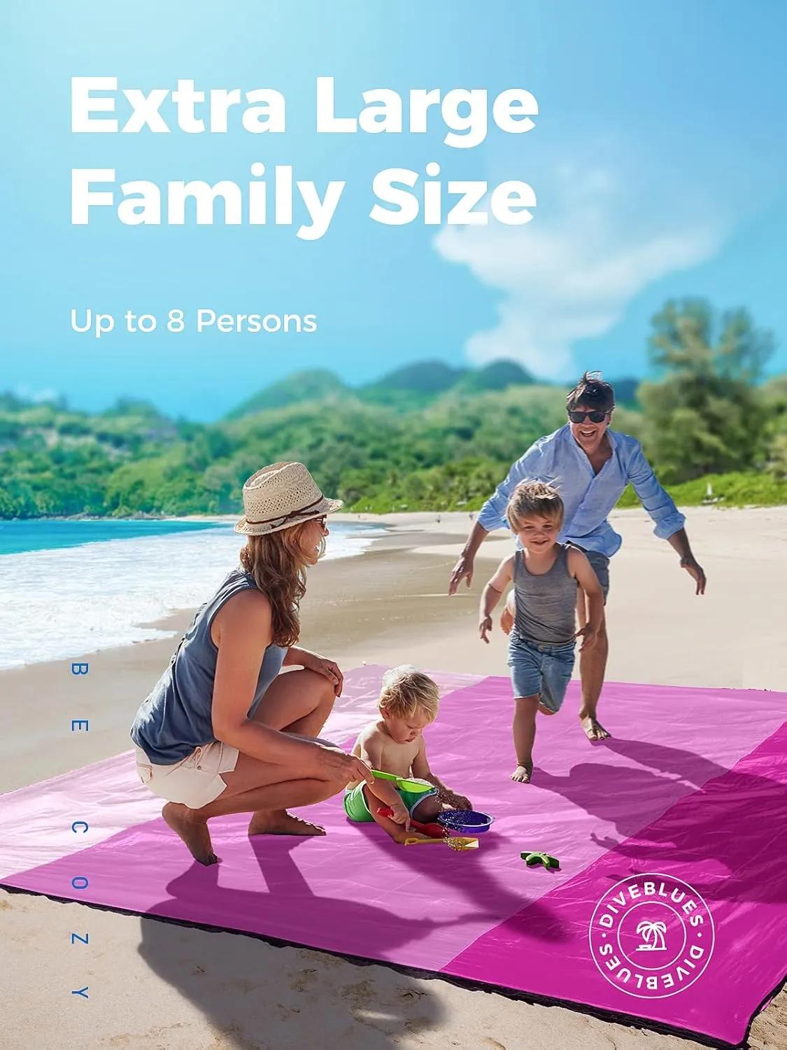OCOOPA S09 Sandproof Beach Blanket Waterproof, Extra Large 8 Persons Family Size, Comfortable Parachute Nylon, Cozy& Chic, Compact& Light, Reinforced Windproof, 4 Stakes&1 Travel Bag