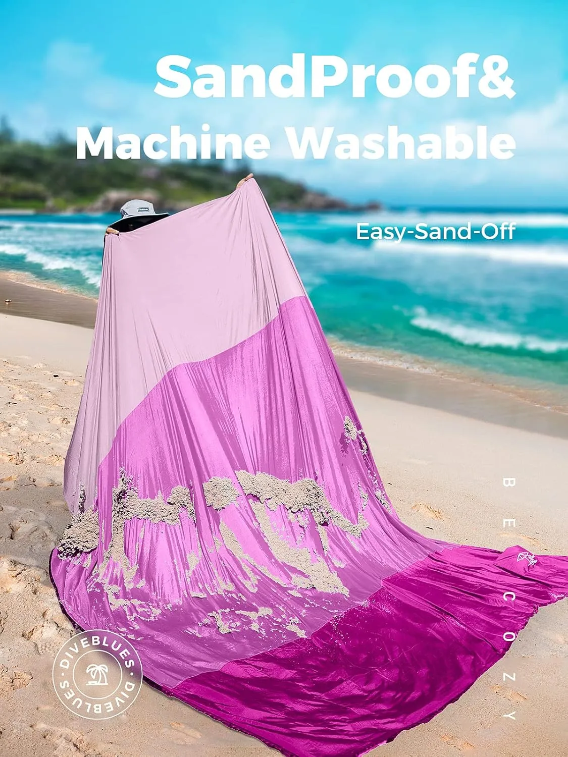 OCOOPA S09 Sandproof Beach Blanket Waterproof, Extra Large 8 Persons Family Size, Comfortable Parachute Nylon, Cozy& Chic, Compact& Light, Reinforced Windproof, 4 Stakes&1 Travel Bag