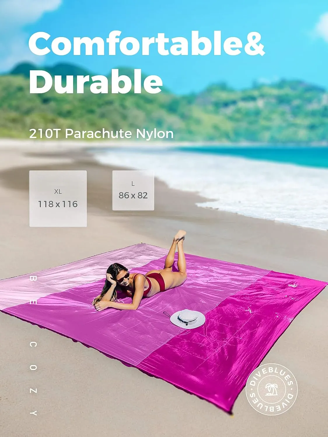 OCOOPA S09 Sandproof Beach Blanket Waterproof, Extra Large 8 Persons Family Size, Comfortable Parachute Nylon, Cozy& Chic, Compact& Light, Reinforced Windproof, 4 Stakes&1 Travel Bag