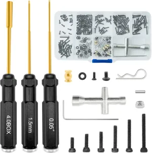 OGRC Steel Screws Set RC Tool Kit with 3 PCS Hex Screwdriver 0.05'' 1.5mm Hex Nut Drivers 4mm for Axial SCX24 1/24 C10 Deadbolt JLU Gladiator Bronco RC Crawler Car