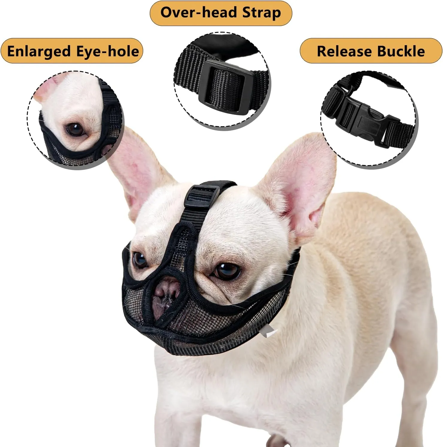 Ohcozzy Short Snout Dog Muzzle, Soft Breathable Mesh Bulldog Muzzle Won’t Cover Eyes, Prevent Biting Licking for Dogs(L,Green)
