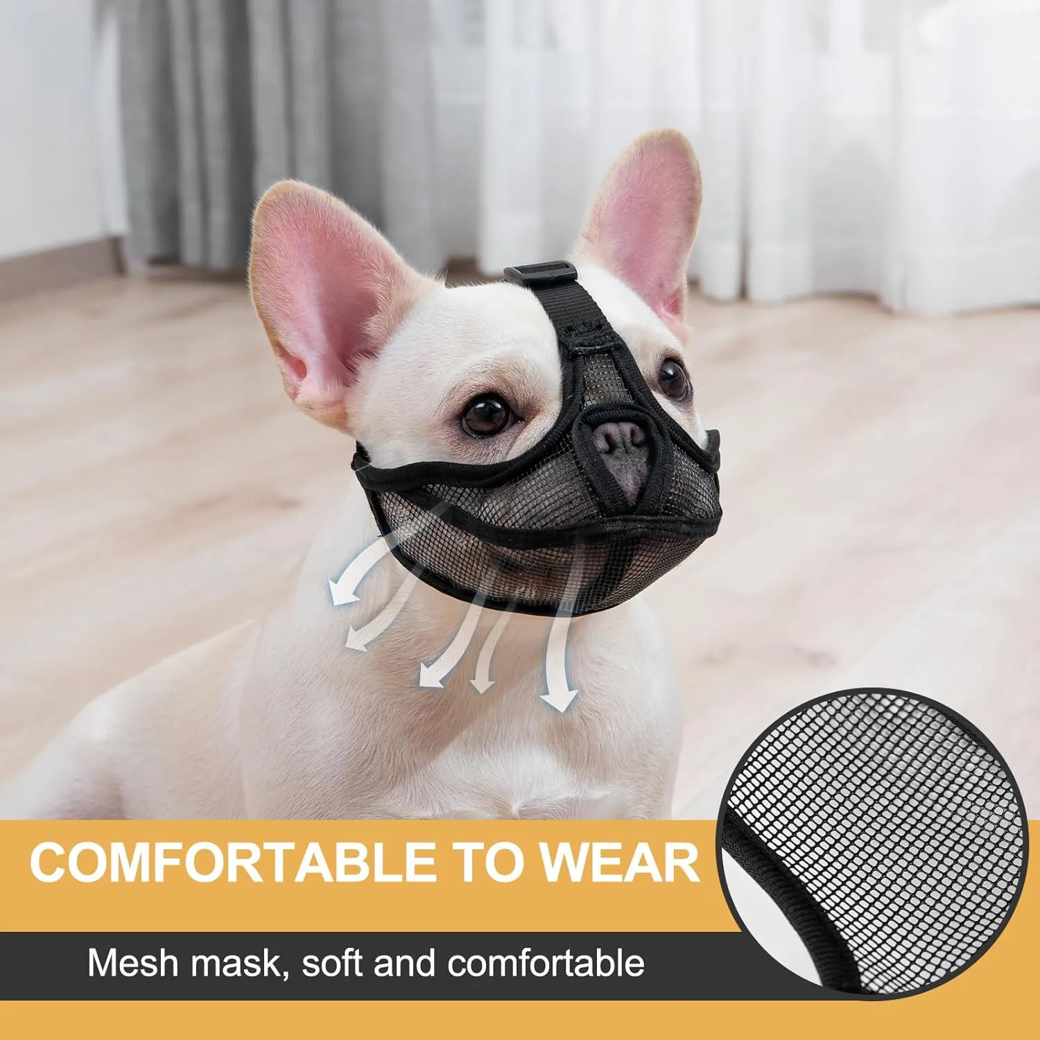 Ohcozzy Short Snout Dog Muzzle, Soft Breathable Mesh Bulldog Muzzle Won’t Cover Eyes, Prevent Biting Licking for Dogs(L,Green)