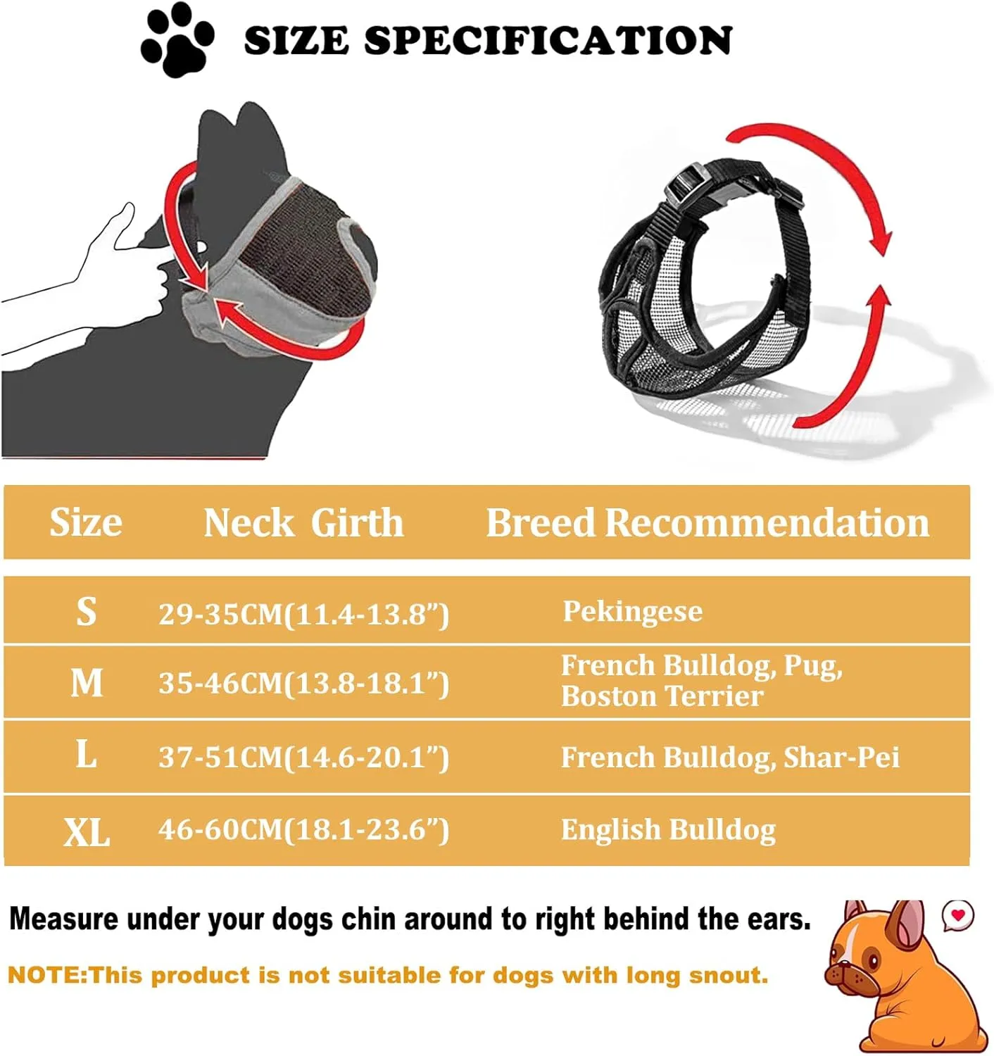 Ohcozzy Short Snout Dog Muzzle, Soft Breathable Mesh Bulldog Muzzle Won’t Cover Eyes, Prevent Biting Licking for Dogs(L,Green)