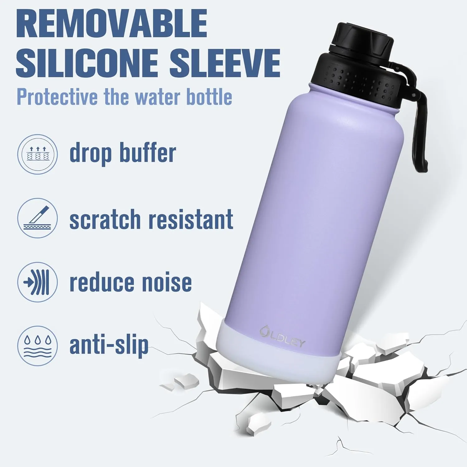 OLDLEY 32 oz Insulated Water Bottle With Straw, Stainless Steel Sports Water Cup Flask with 3 Lids(Straw, Spout and Handle Lid) Double Walled Travel Thermal Canteen Mug,Classic Lavender