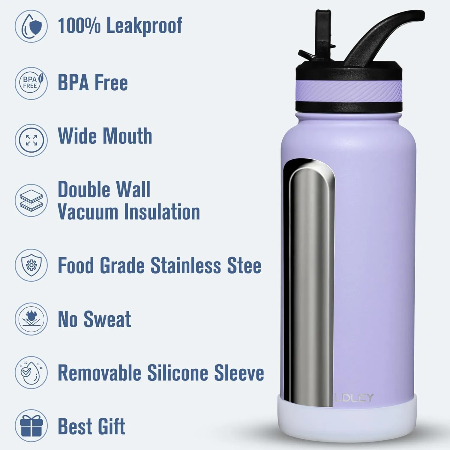 OLDLEY 32 oz Insulated Water Bottle With Straw, Stainless Steel Sports Water Cup Flask with 3 Lids(Straw, Spout and Handle Lid) Double Walled Travel Thermal Canteen Mug,Classic Lavender