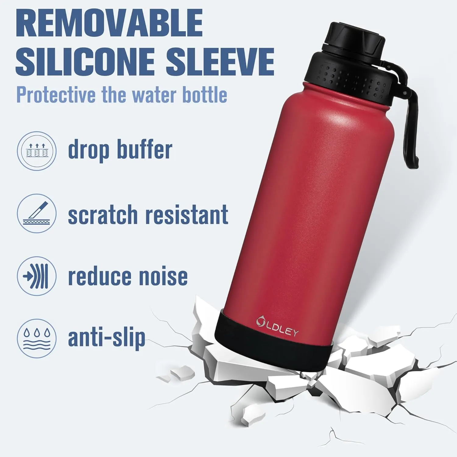 OLDLEY 32 oz Insulated Water Bottle With Straw, Stainless Steel Sports Water Cup Flask with 3 Lids(Straw, Spout and Handle Lid) Double Walled Travel Thermal Canteen Mug,Fire Red
