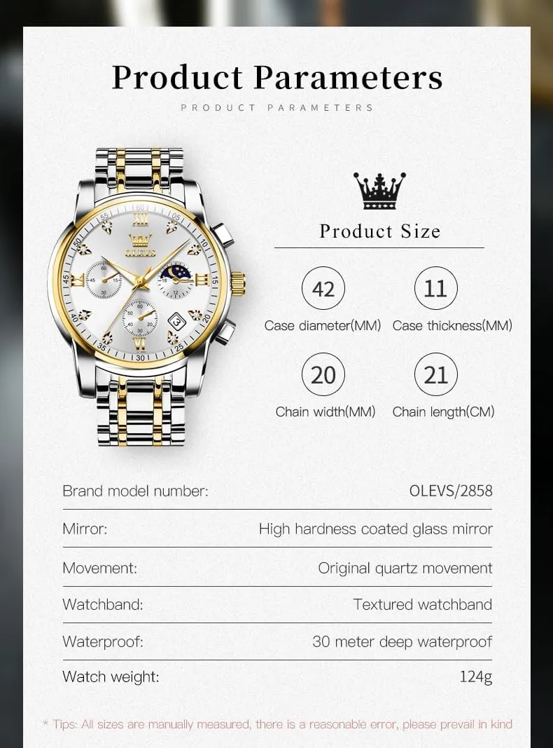 OLEVS Watches for Men,Luxury Big Face Mens Watch Stainless Steel Quartz Analog Dress Watches for Men Luminous Multifunction Chronograph Man Watch Relojes De Hombre
