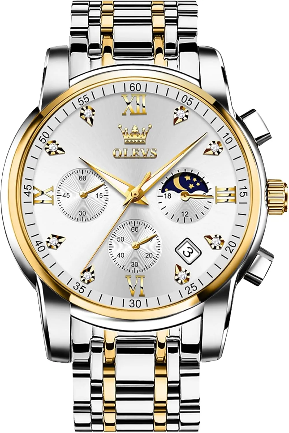 OLEVS Watches for Men,Luxury Big Face Mens Watch Stainless Steel Quartz Analog Dress Watches for Men Luminous Multifunction Chronograph Man Watch Relojes De Hombre