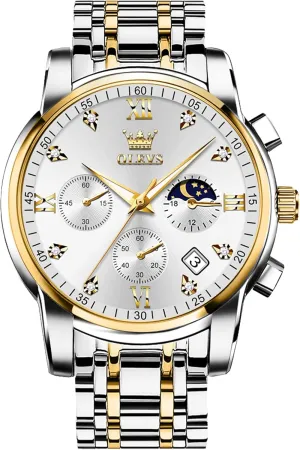 OLEVS Watches for Men,Luxury Big Face Mens Watch Stainless Steel Quartz Analog Dress Watches for Men Luminous Multifunction Chronograph Man Watch Relojes De Hombre