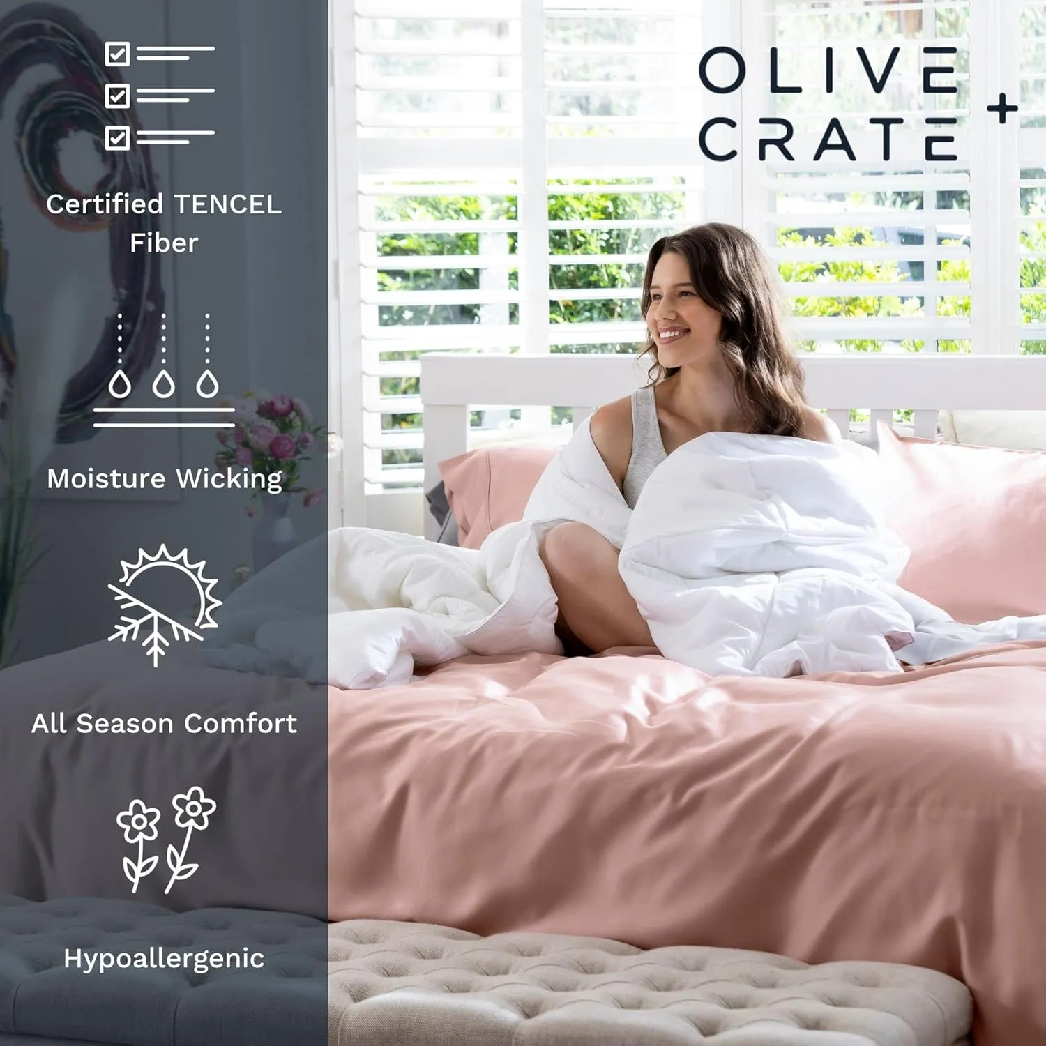 Olive   Crate Eucalyptus Sheets Set – Cooling Sheets for Hot Sleepers – 100% Organic Tencel Lyocell – King Size – Hypoallergenic, Moisture-Wicking – Deep Pockets – Soft, Durable 76" x 80" [Dusk]