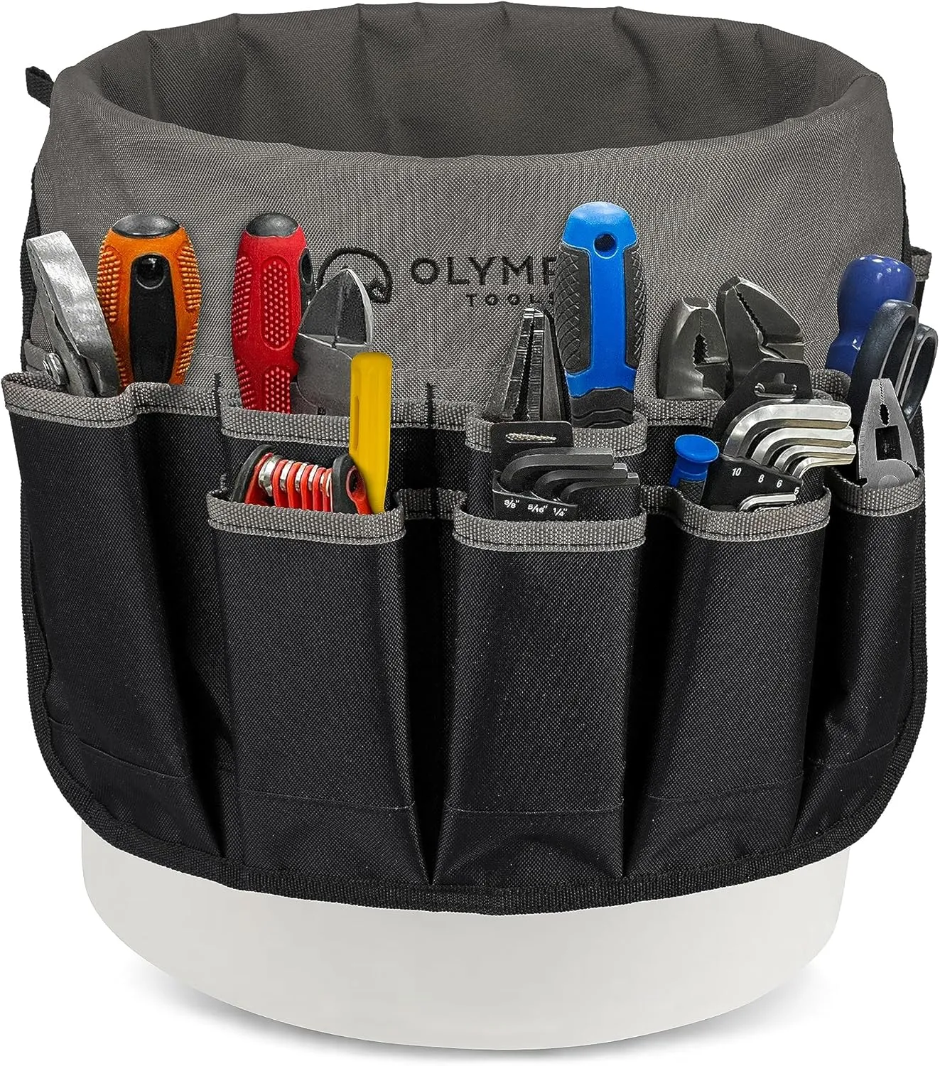Olympia Tools Bucket 18 in., 5 Gallon Tool Bucket Organizer with 30 Pockets, Water Resistant, 600D Reinforced Material
