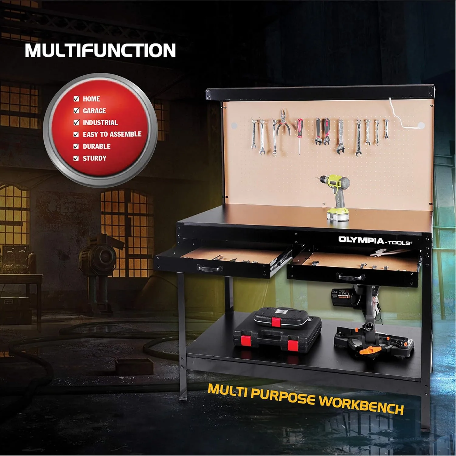 Olympia Tools Multi-Purpose Workbench With Light, 82-802 , Black