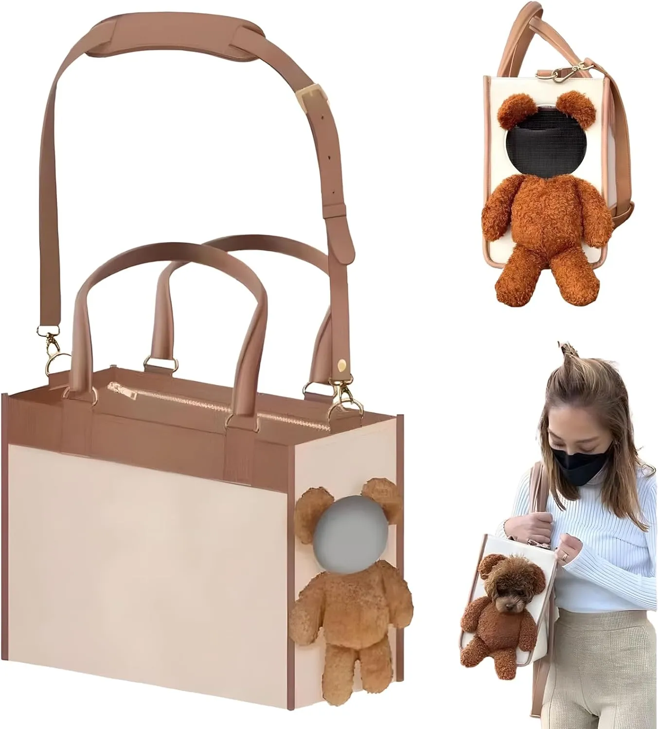 One-Shoulder Portable Cute Dog Outing Largecarrier Bag, Fashion Dog Purse Pet Carrier Leather Box for Small Dogs Cats Puppy, Portable Tote Bag Airline Approved Soft-Sided Carriers (S)