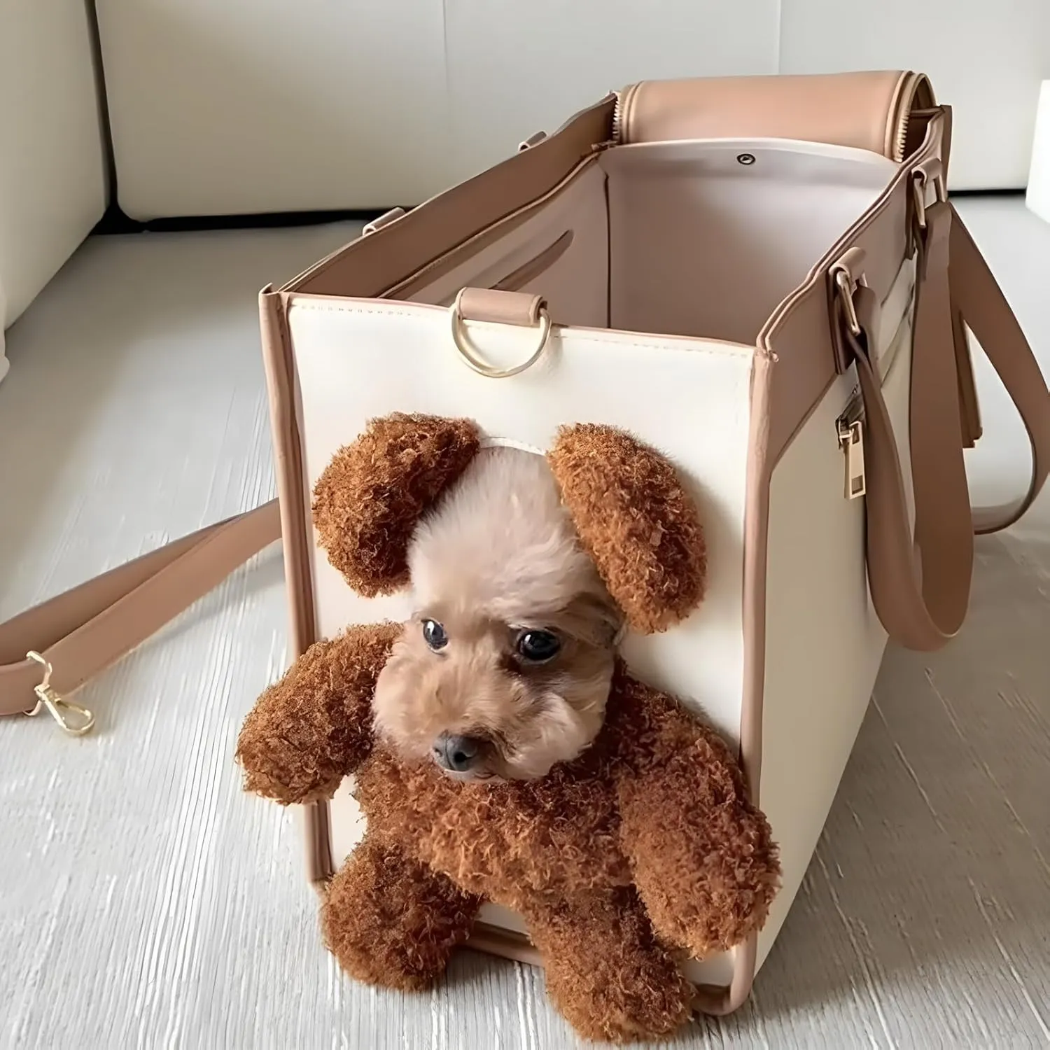 One-Shoulder Portable Cute Dog Outing Largecarrier Bag, Fashion Dog Purse Pet Carrier Leather Box for Small Dogs Cats Puppy, Portable Tote Bag Airline Approved Soft-Sided Carriers (S)