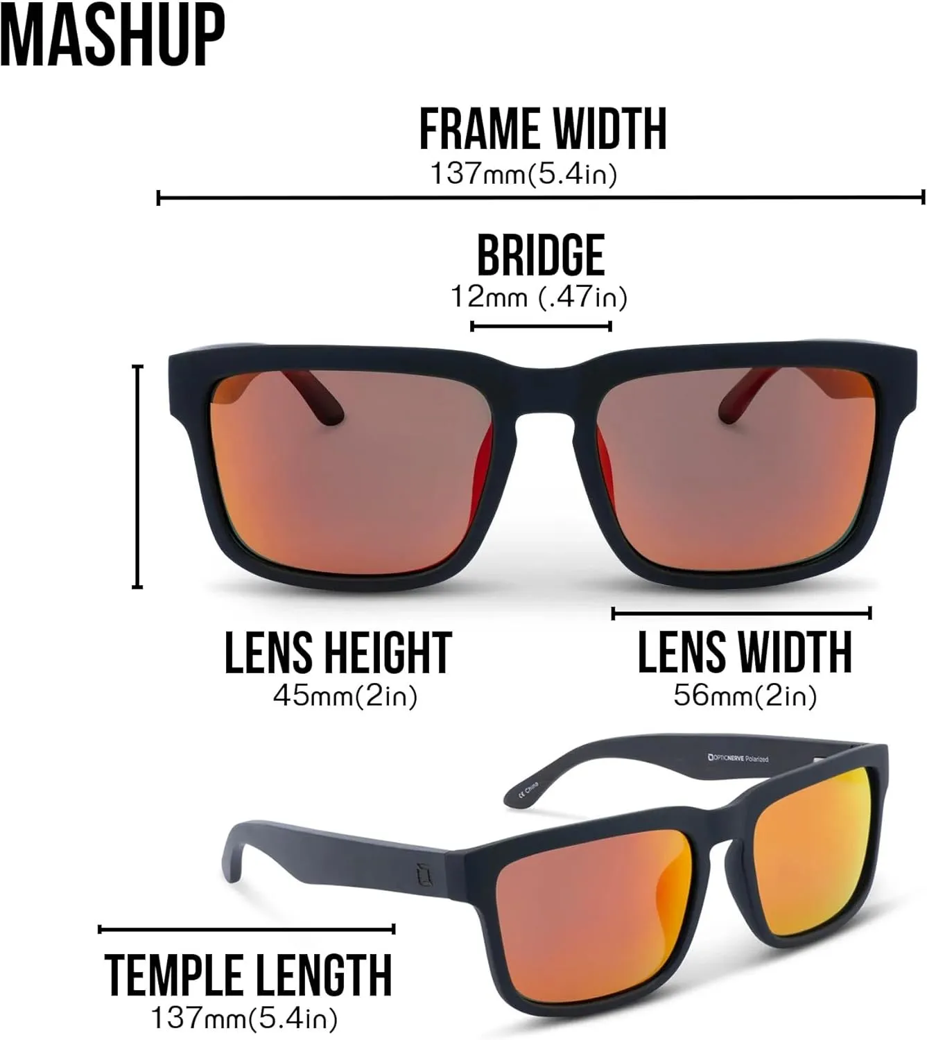 Optic Nerve Unisex Mashup Polarized Sunglasses - UVA/UVB Protection Lightweight Shades for Outdoor Activities for Men & Women