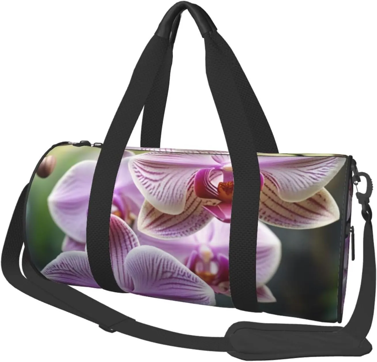 Orchid Flower Butterfly Soft Fresh Spring Printed Travel Bag,Round Personal Item Storage bag,Foldie Duffel Bag for Traveling Vacation,Fitness,Sports