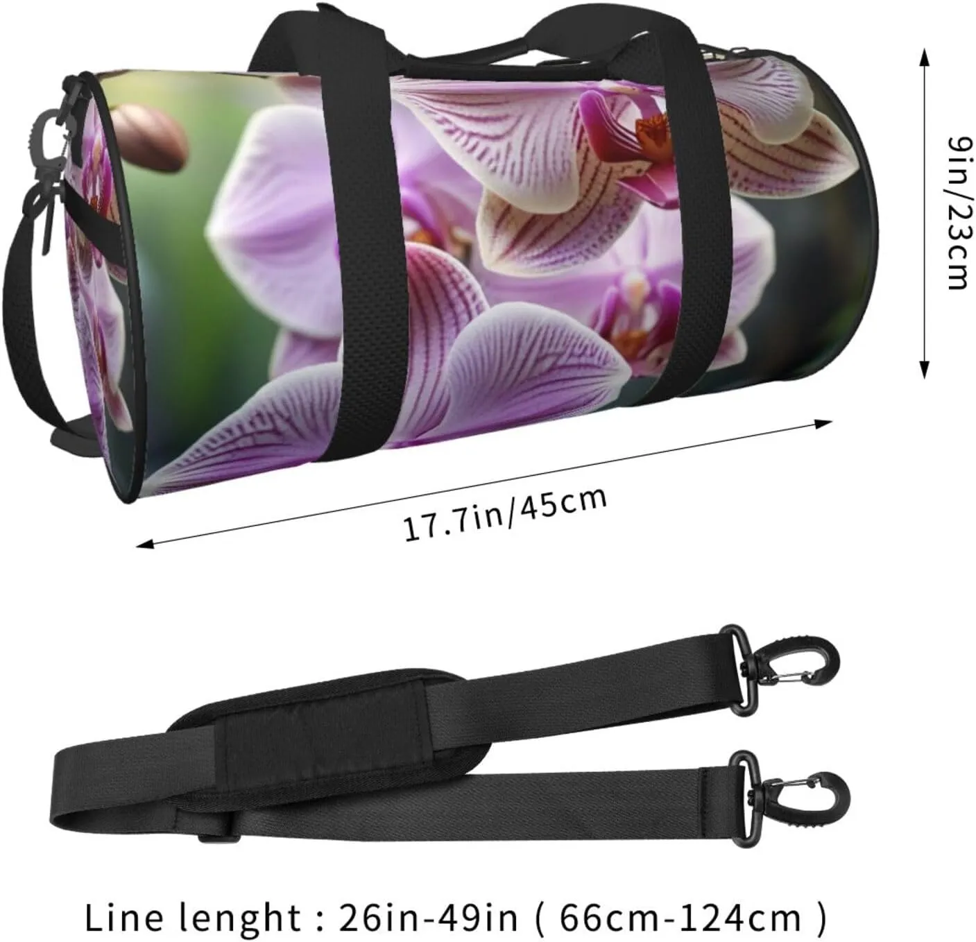Orchid Flower Butterfly Soft Fresh Spring Printed Travel Bag,Round Personal Item Storage bag,Foldie Duffel Bag for Traveling Vacation,Fitness,Sports