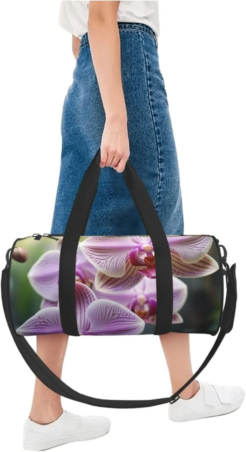 Orchid Flower Butterfly Soft Fresh Spring Printed Travel Bag,Round Personal Item Storage bag,Foldie Duffel Bag for Traveling Vacation,Fitness,Sports