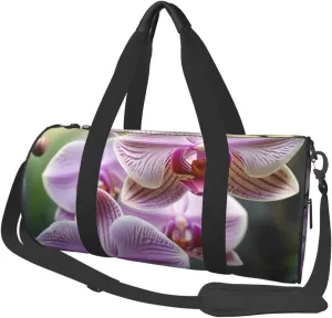 Orchid Flower Butterfly Soft Fresh Spring Printed Travel Bag,Round Personal Item Storage bag,Foldie Duffel Bag for Traveling Vacation,Fitness,Sports
